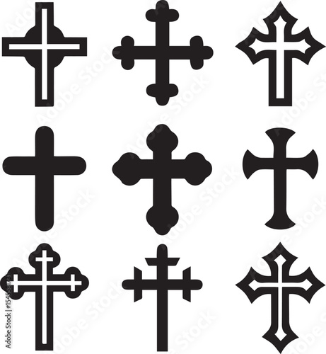 set of crosses, christian cross catholic silhouette vector set