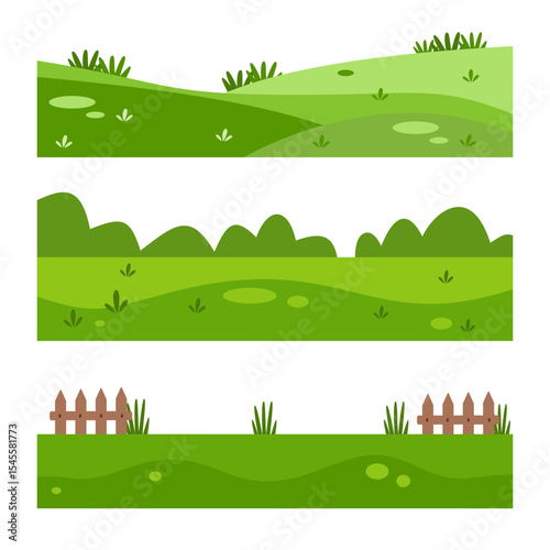 Set of Green Rolling Hills Landscape Vector Background – Cartoon Nature Scene