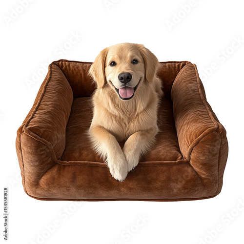 Golden Retriever Relaxing in a Comfortable Bed with transparent background