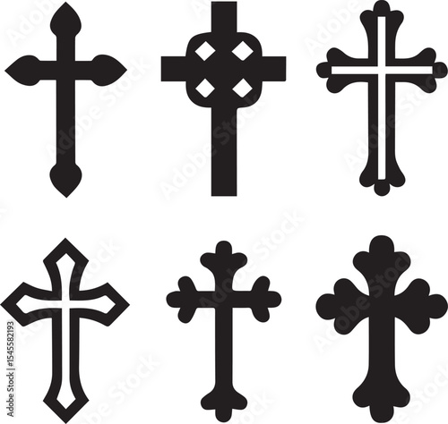 set of crosses, christian cross catholic silhouette vector set