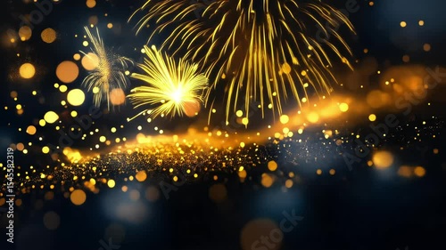 golden glowing particles burst with light flare in dark space