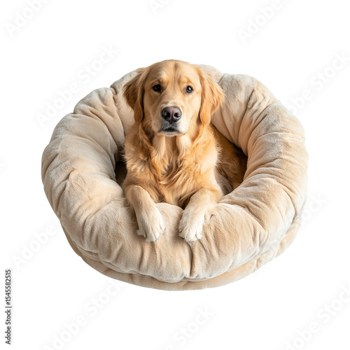 Golden Retriever Relaxing in a Comfortable Bed with transparent background