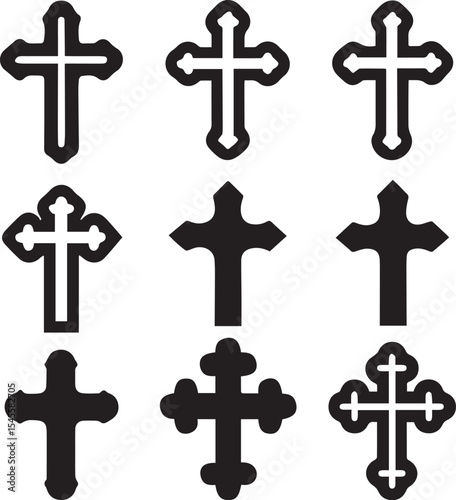 set of crosses, christian cross catholic silhouette vector set
