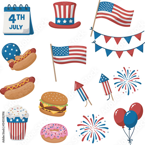 4th of July Independence Day Celebration Elements Vector White color background