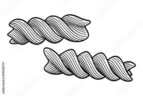 Fusilli Pasta Illustration in Detailed Black and White Style
