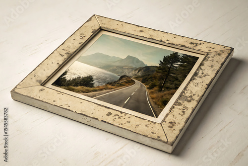 Scenic Mountain Road in Rustic Frame Landscape Painting Travel Photography Artistic Print