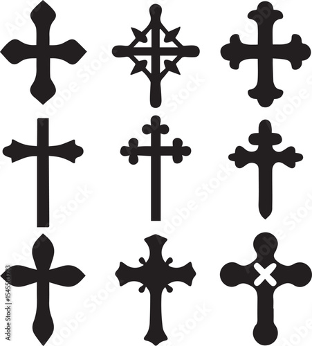 set of crosses, christian cross catholic silhouette vector set