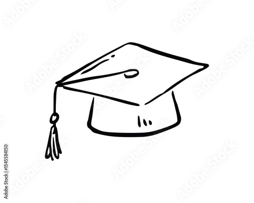 Graduation Cap with Tassel in Simple Black and White Line Art