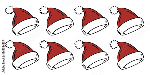 Set of Santa Claus hats isolated on a transparent or white background,