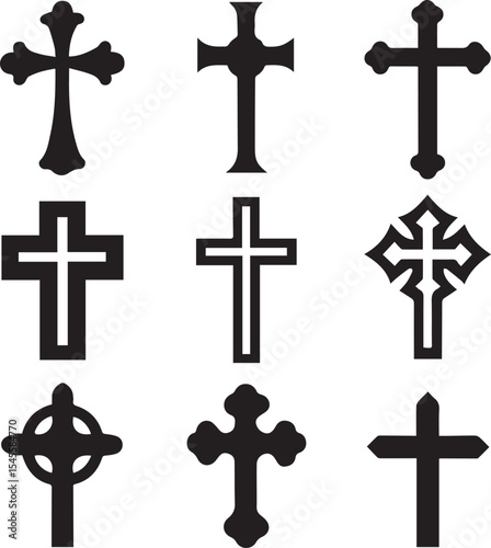 set of crosses, christian cross catholic silhouette vector set