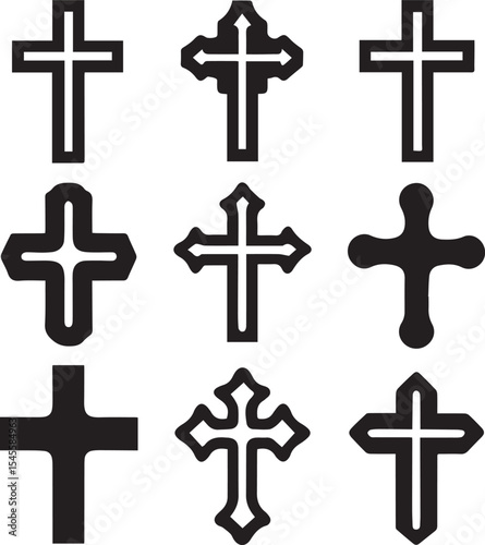 set of crosses, christian cross catholic silhouette vector set
