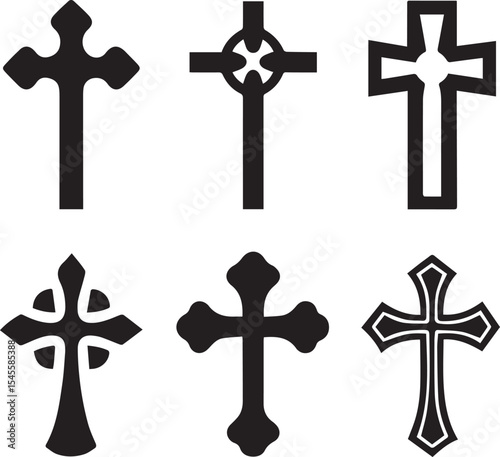set of crosses, christian cross catholic silhouette vector set