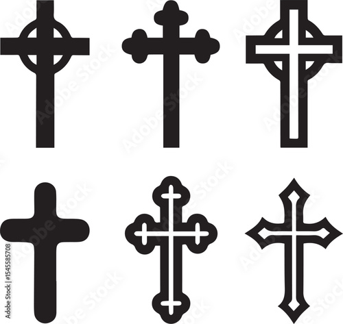 set of crosses, christian cross catholic silhouette vector set
