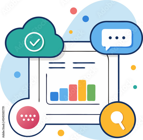 Social listening dashboard widget: speech bubble cloud map with white background.
