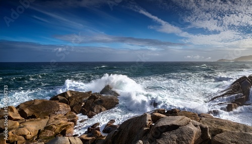 dramatic waves crashing on rocky coast florian polis