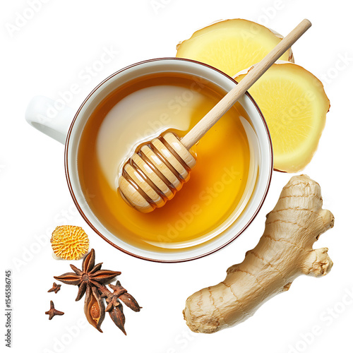 Warm Honey Ginger Tea with Star Anise and Fresh Ingredients