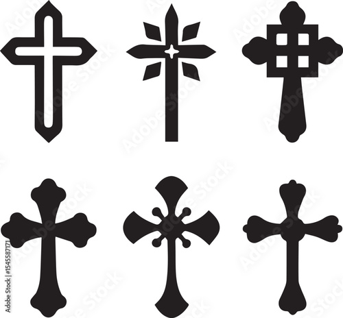 set of crosses, christian cross catholic silhouette vector set
