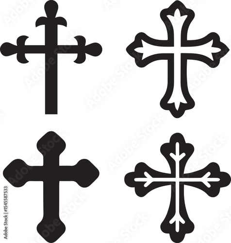 set of crosses, christian cross catholic silhouette vector set