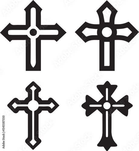 set of crosses, christian cross catholic silhouette vector set