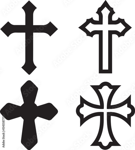 set of crosses, christian cross catholic silhouette vector set
