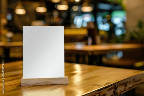 Blank Menu Sign on Wooden Table in a Restaurant