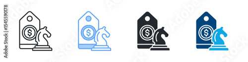 Pricing Strategy Icon Set Multiple Style. Design In Outline, Blue, Glyph, Dual Tone