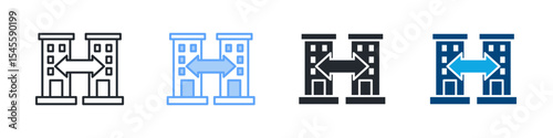 Merger Icon Set Multiple Style. Design In Outline, Blue, Glyph, Dual Tone