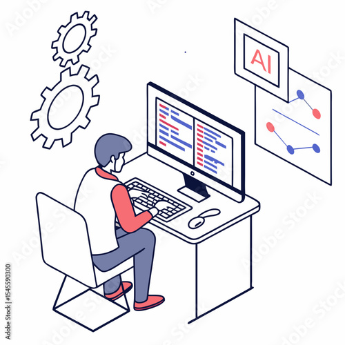 Programmer working on ai development coding software computer