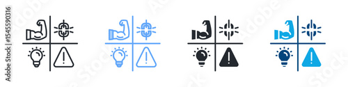 Swot Analysis Icon Set Multiple Style. Design In Outline, Blue, Glyph, Dual Tone