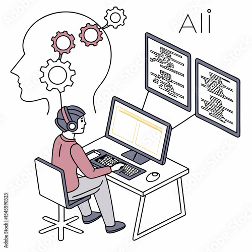 Programmer working on ai development coding software