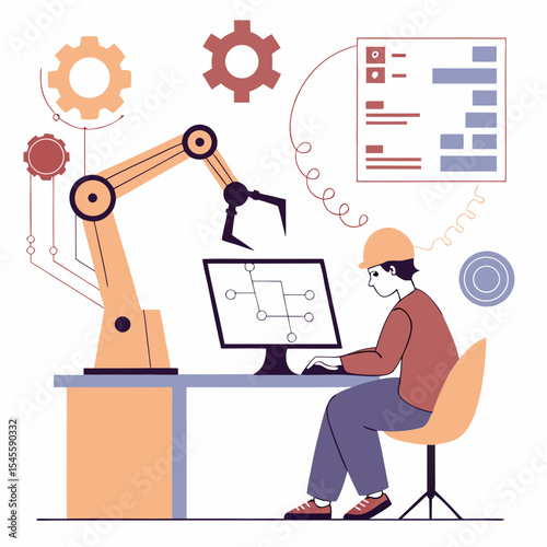 Industrial automation engineer working on robotic arm control system