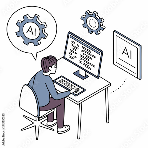 Person working on ai development coding software computer