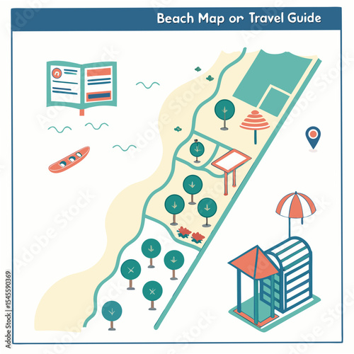 Isometric beach map travel guide illustration transparent background