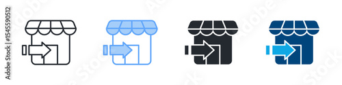 Market Icon Set Multiple Style. Design In Outline, Blue, Glyph, Dual Tone
