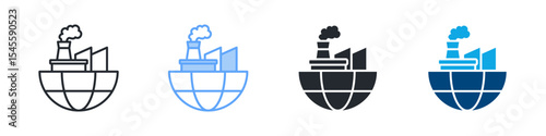 Global Industry Icon Set Multiple Style. Design In Outline, Blue, Glyph, Dual Tone
