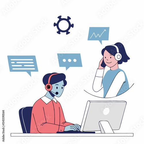 Customer service agents using computer for online support