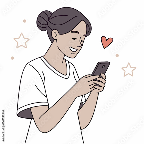 Happy woman using smartphone receiving good news love message