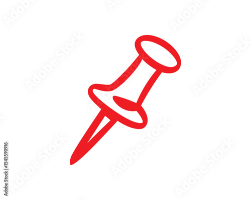 Red Push Pin Vector Icon, Office Supply Stationery Illustration