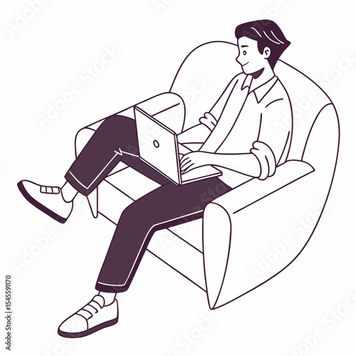Man relaxing on sofa using laptop computer working remotely from home