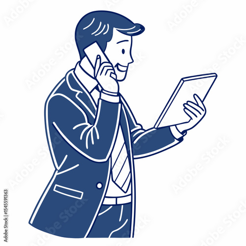 Businessman multitasking phone call tablet digital technology