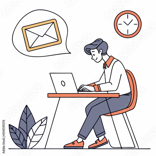 Man working on laptop receiving email notification