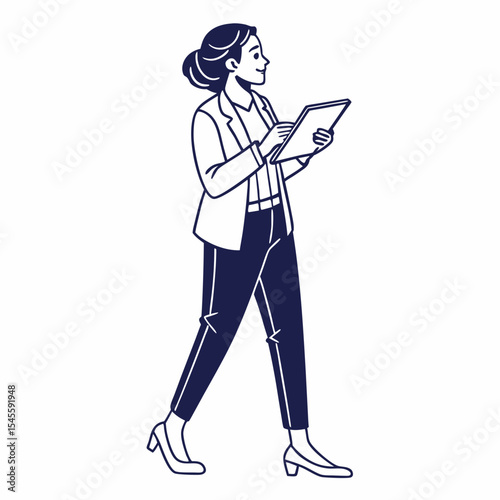 Businesswoman walking using tablet digital device technology
