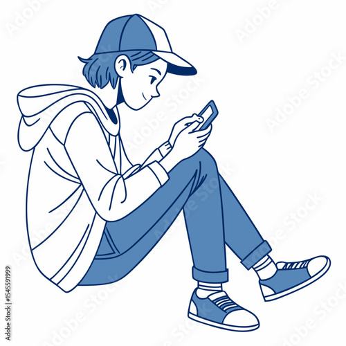 Young person sitting cross legged using smartphone