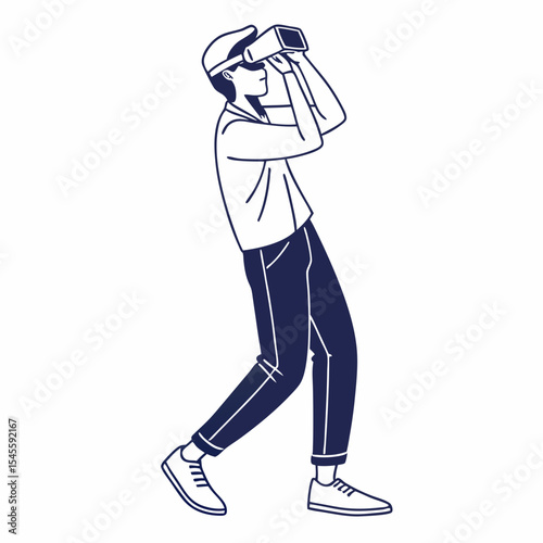 Man using virtual reality headset clean cutout illustration