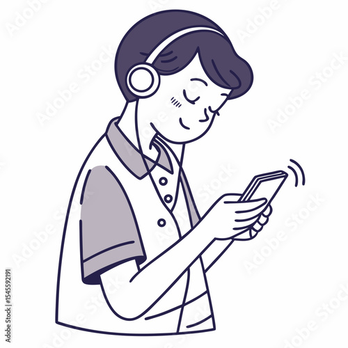 Person wearing headphones using smartphone listening music