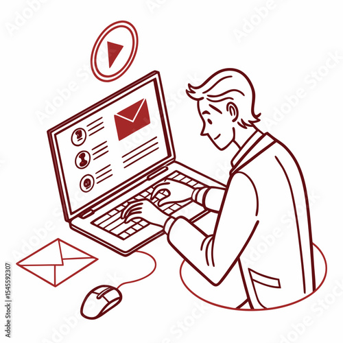 Man working on laptop email communication online messaging