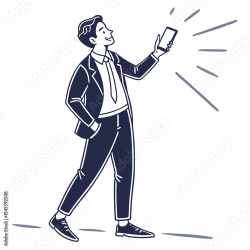 Businessman walking and using smartphone happy smiling