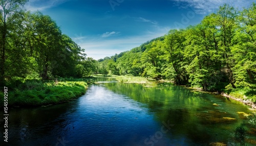 green trees in the forest and beautiful river