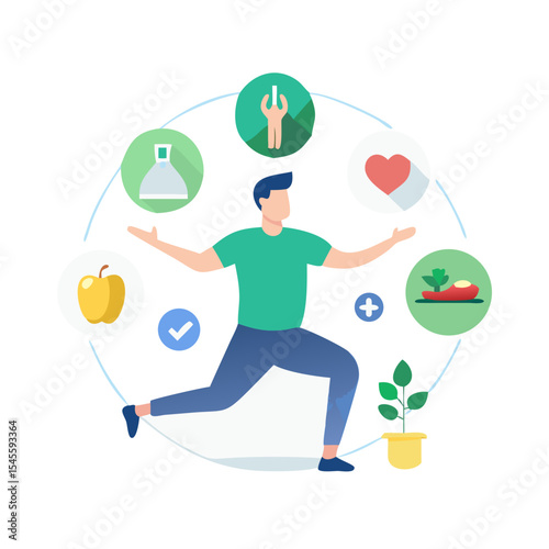 Healthy lifestyle balance man wellness fitness wellbeing design element