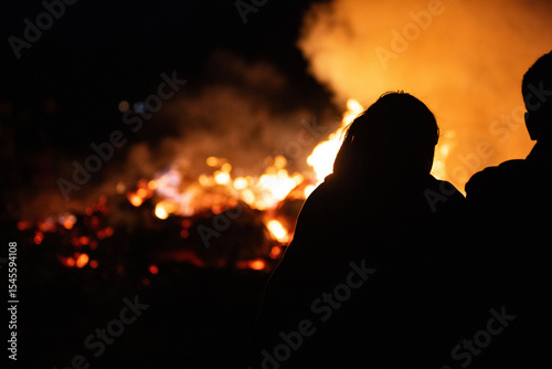 Tableau sur toile Bonfire at Traditional Easter fire event with flames and community gathering